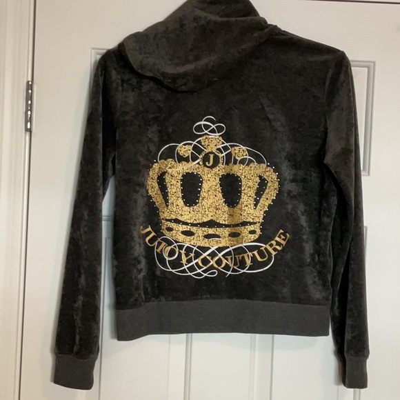 Juicy Couture Jackets & Blazers - JUICY COUTURE Gray Velour Hoodie,SizeL,Gold Crown graphic on back,bling crystals